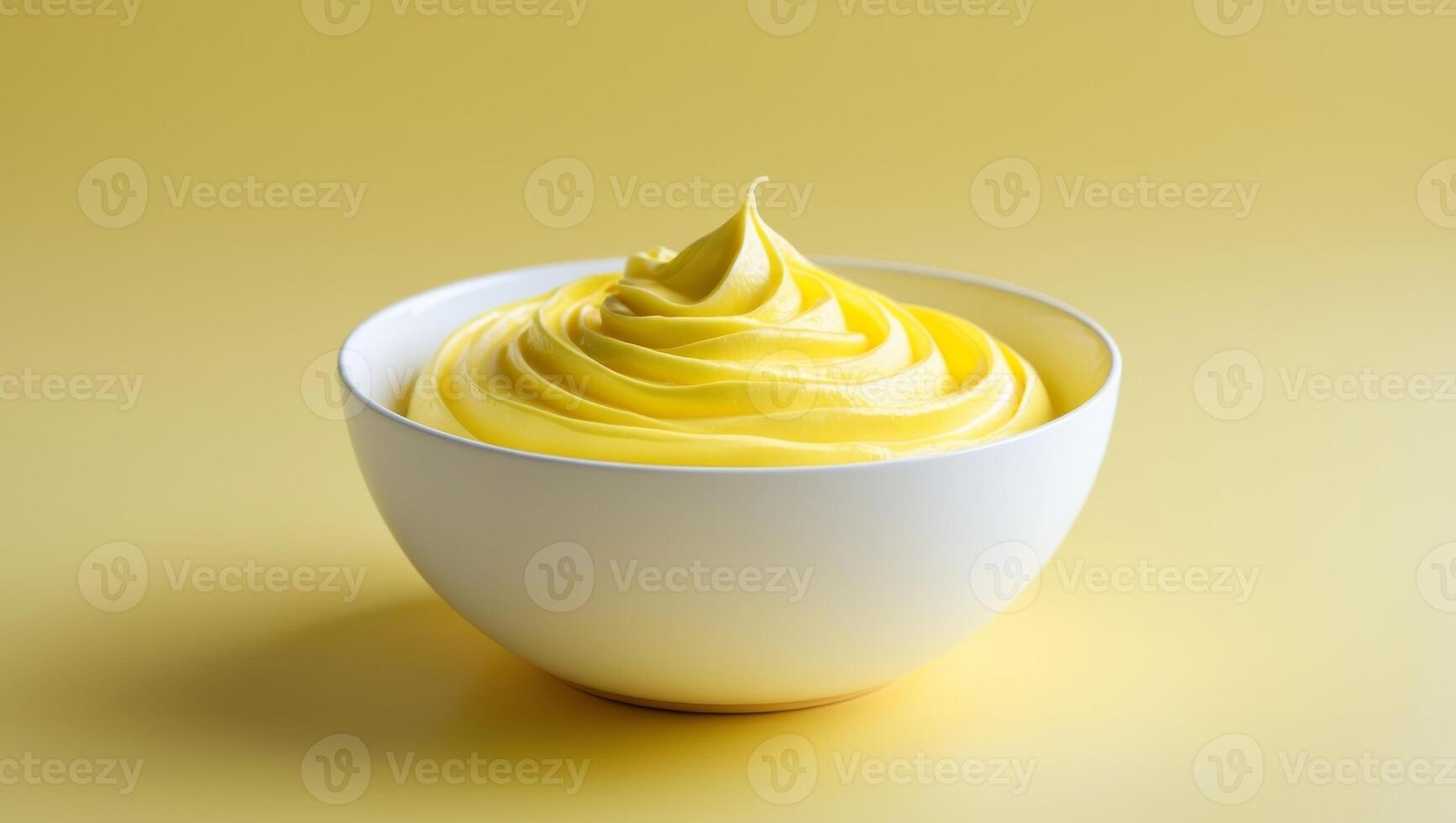 A bowl of yellow whipped cream on a yellow background photo