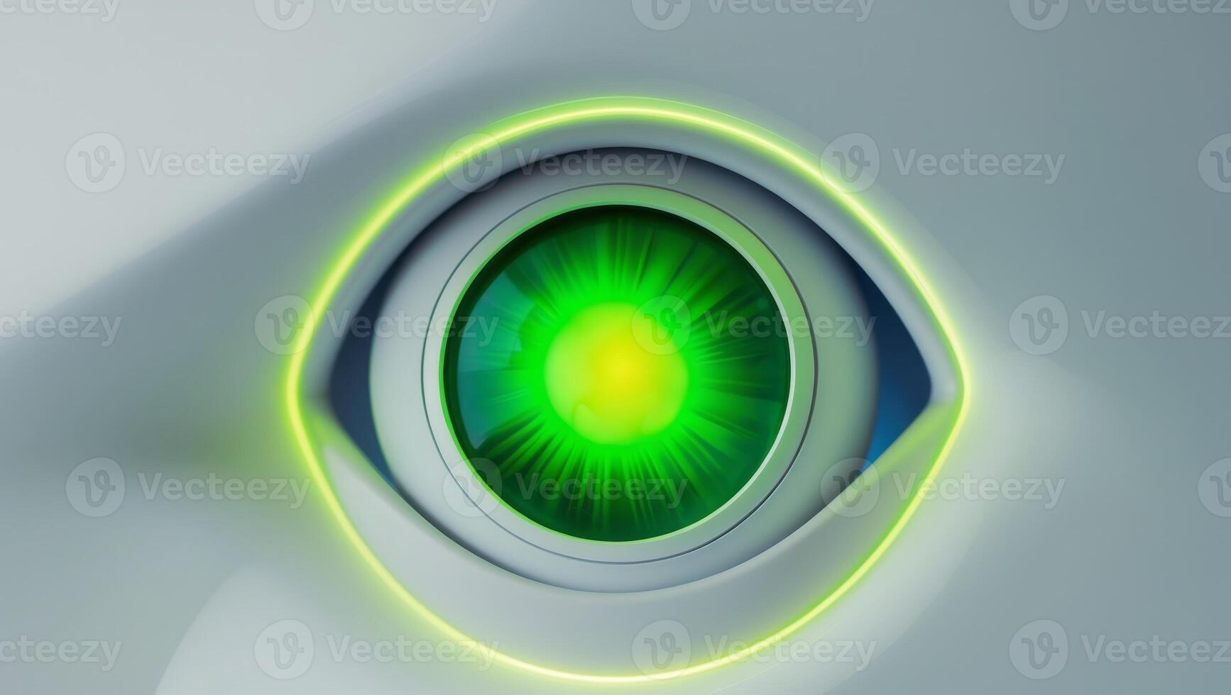 A green eye with a glowing light in the middle photo