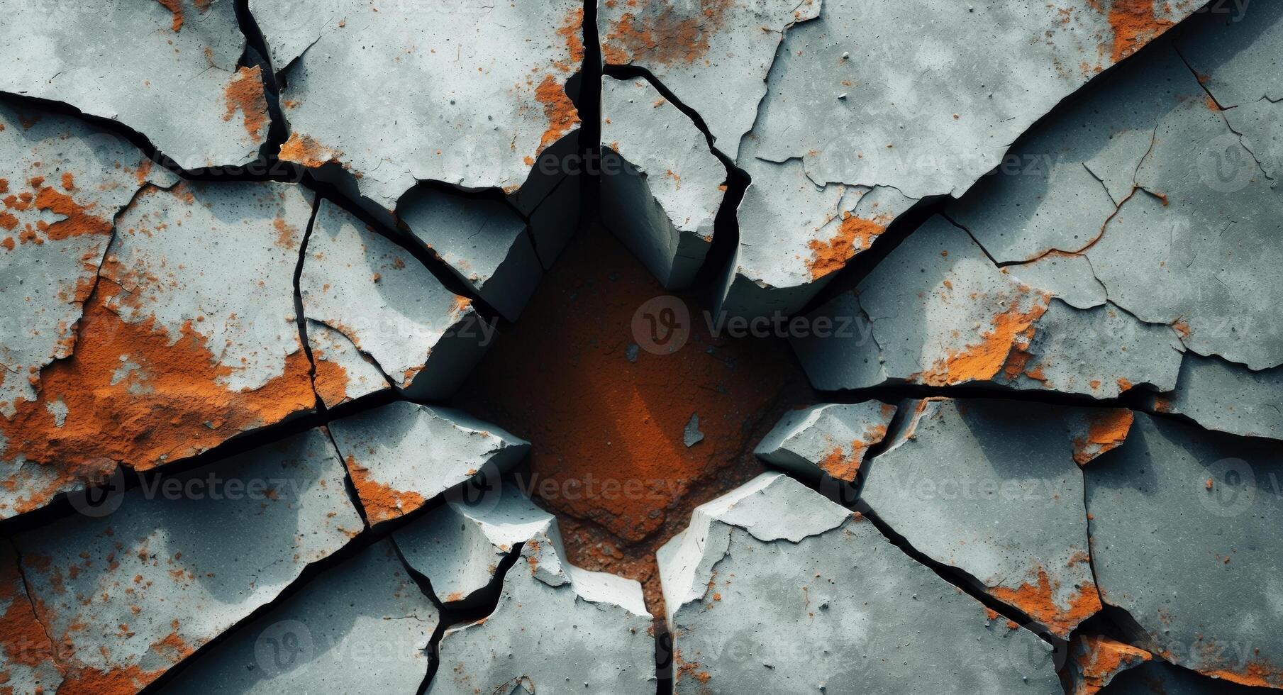 A cracked wall with a hole in it photo