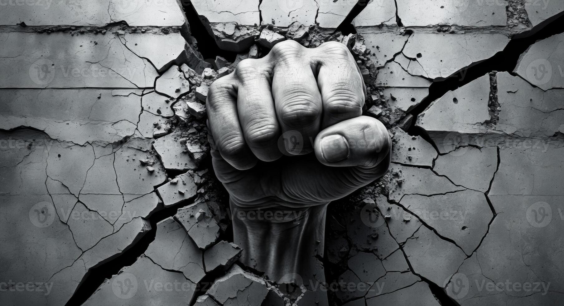 A fist breaking through a wall photo