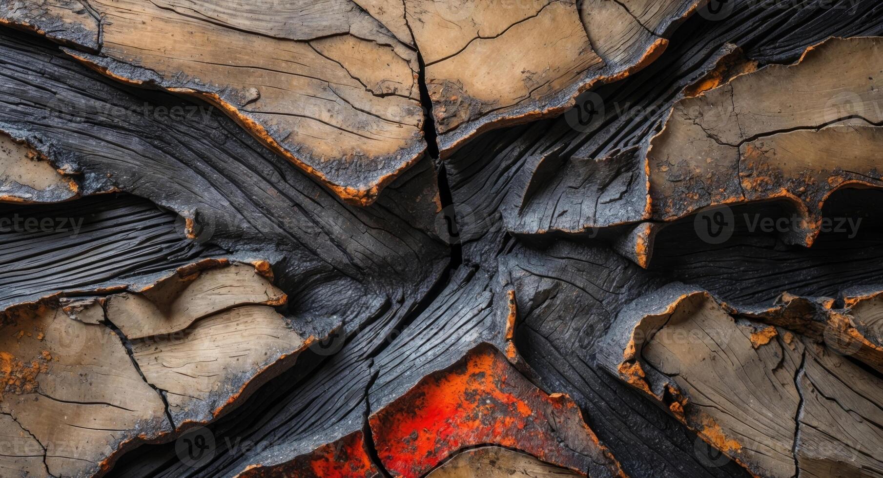 A close up of a tree trunk with a red spot photo