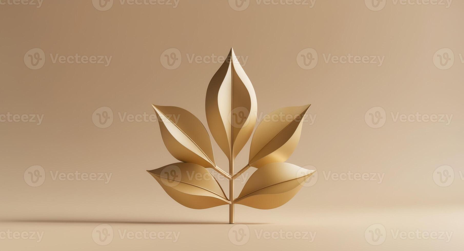 Golden Leaves Arrangement on a Light Beige Background, Minimalist Still Life. photo