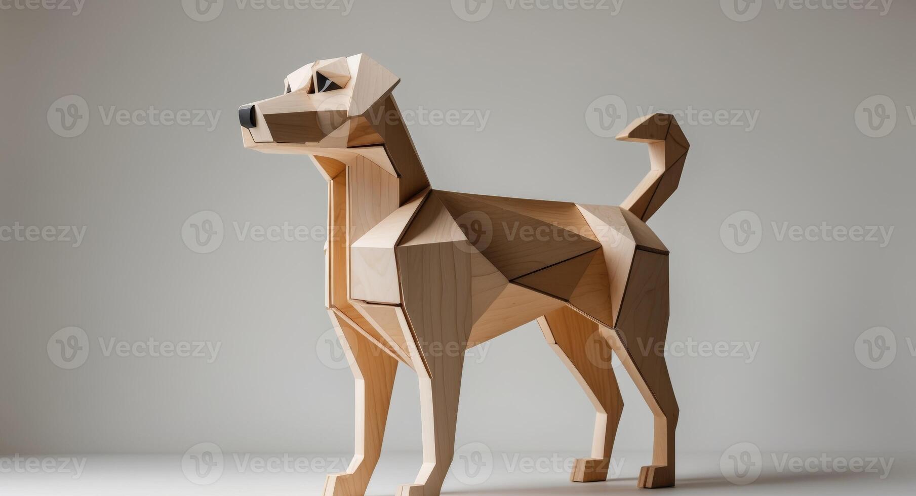 Geometric Wooden Dog Sculpture, Art Piece, Decorative Object, Animal Figurine. photo