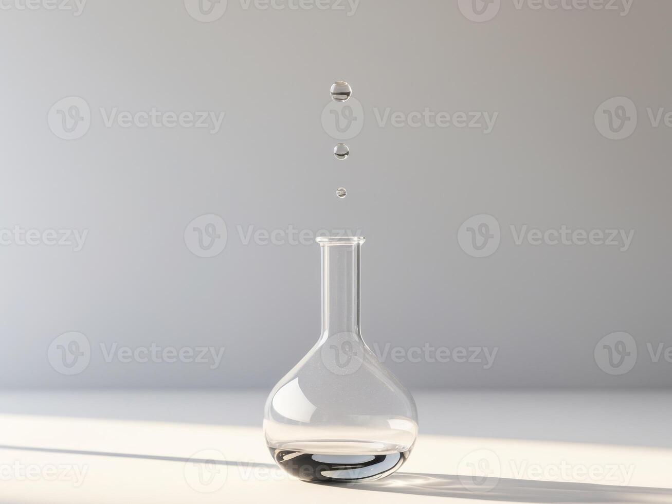 Liquid Droplets Falling Into Scientific Flask in a Clean, Minimalist Setup. photo