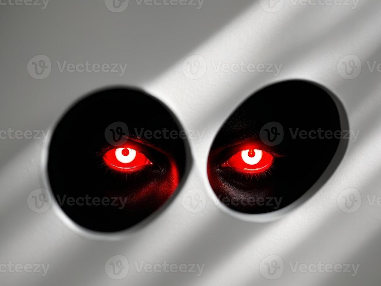 Red Eyes Watching. A CloseUp of a Sinister Gaze from the Darkness, Evil Eyes. photo