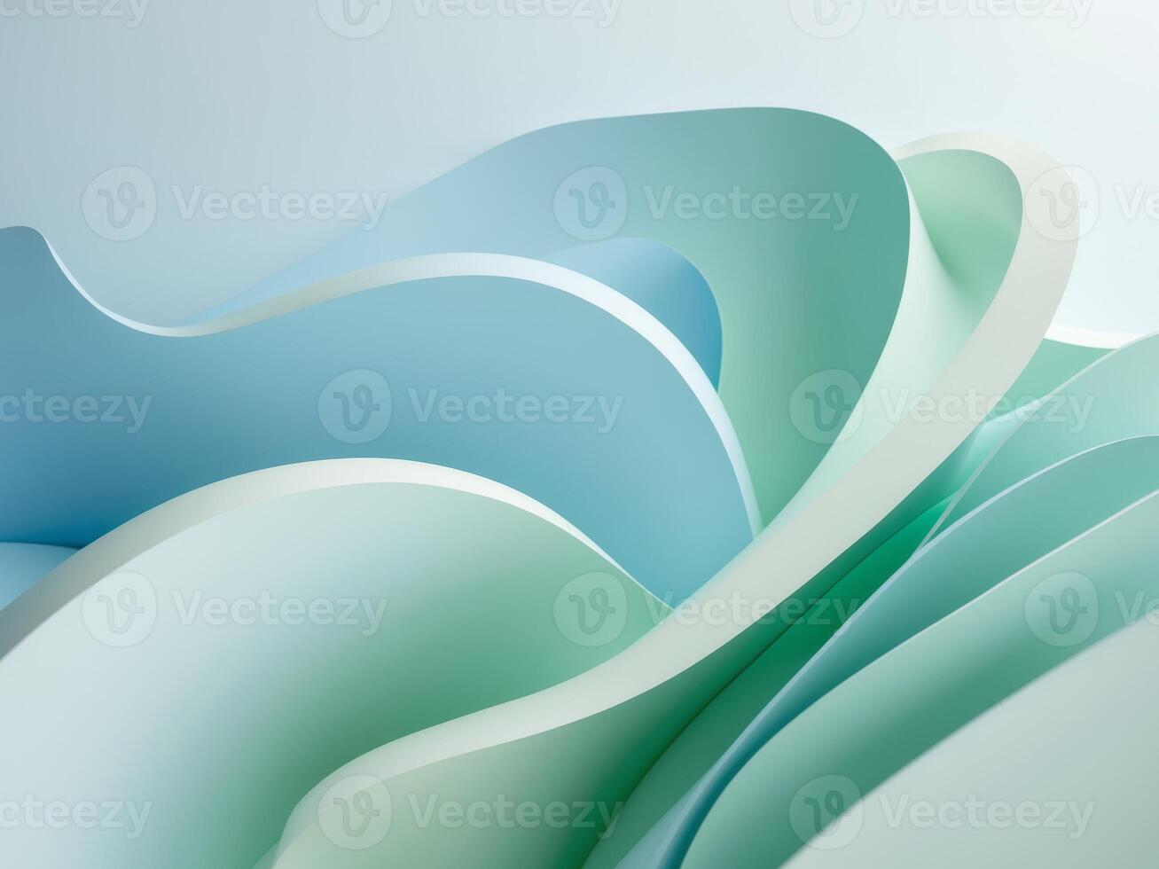Abstract Paper Art. Serene Blue and Green Waves, Minimalist and Modern Design. photo
