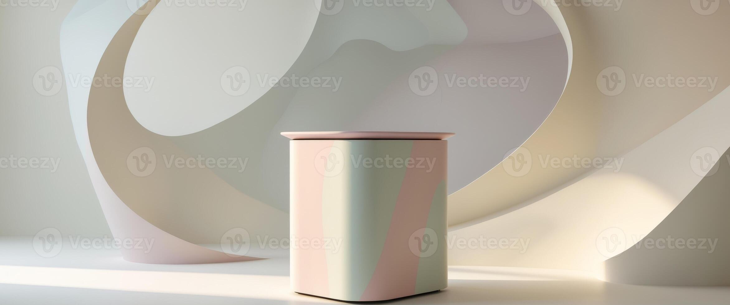 Minimalist Product Display Stand With Geometric Background, Studio Shot, Modern Design. photo
