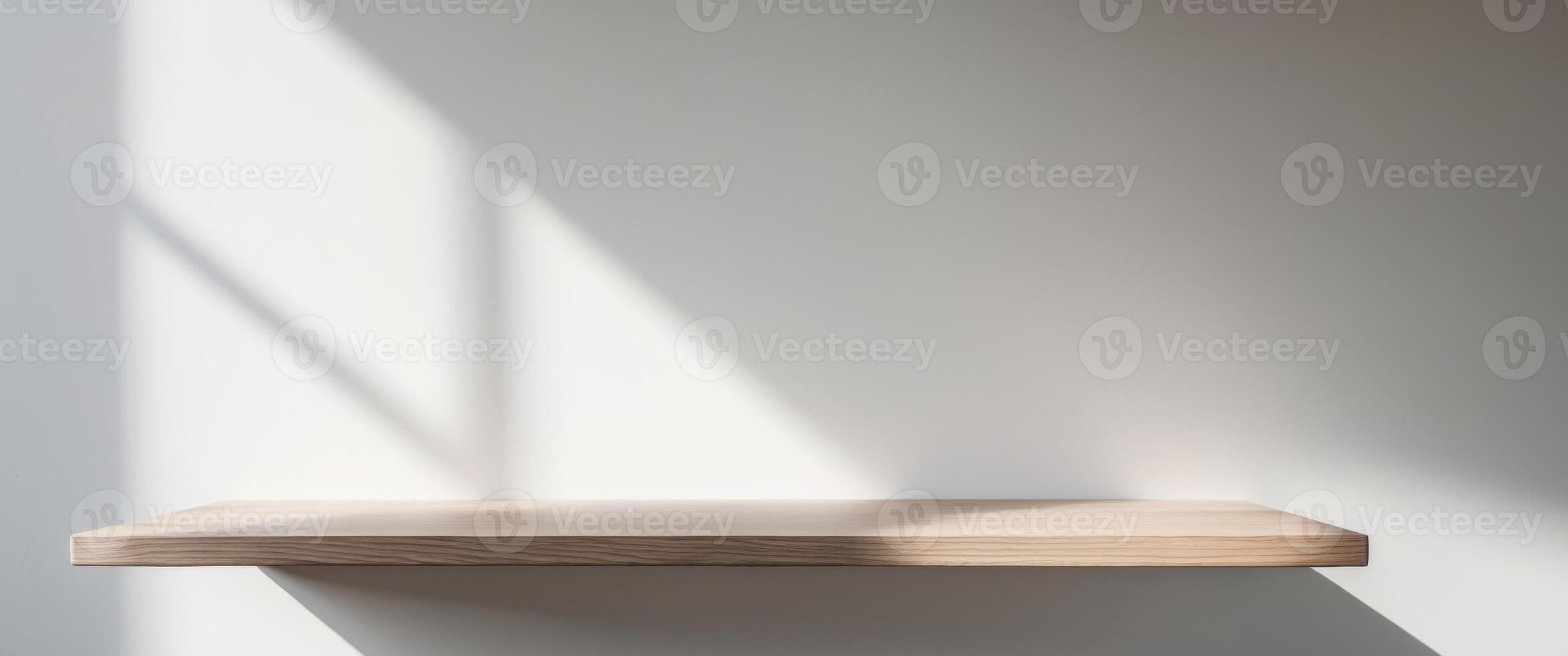 Minimalist Shelf Display with Natural Light and Shadows, Perfect for Mockups. photo