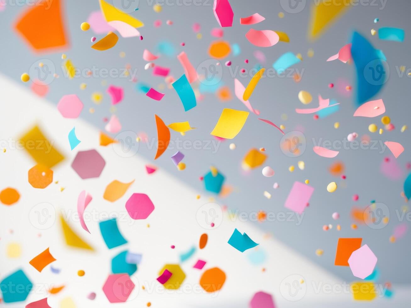 Colorful Falling Confetti, Celebration Background. Geometric Shapes in Motion. photo