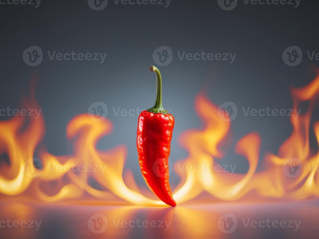 Red Chili Pepper on Fire Background. A Spicy and Fiery Culinary Illustration. photo