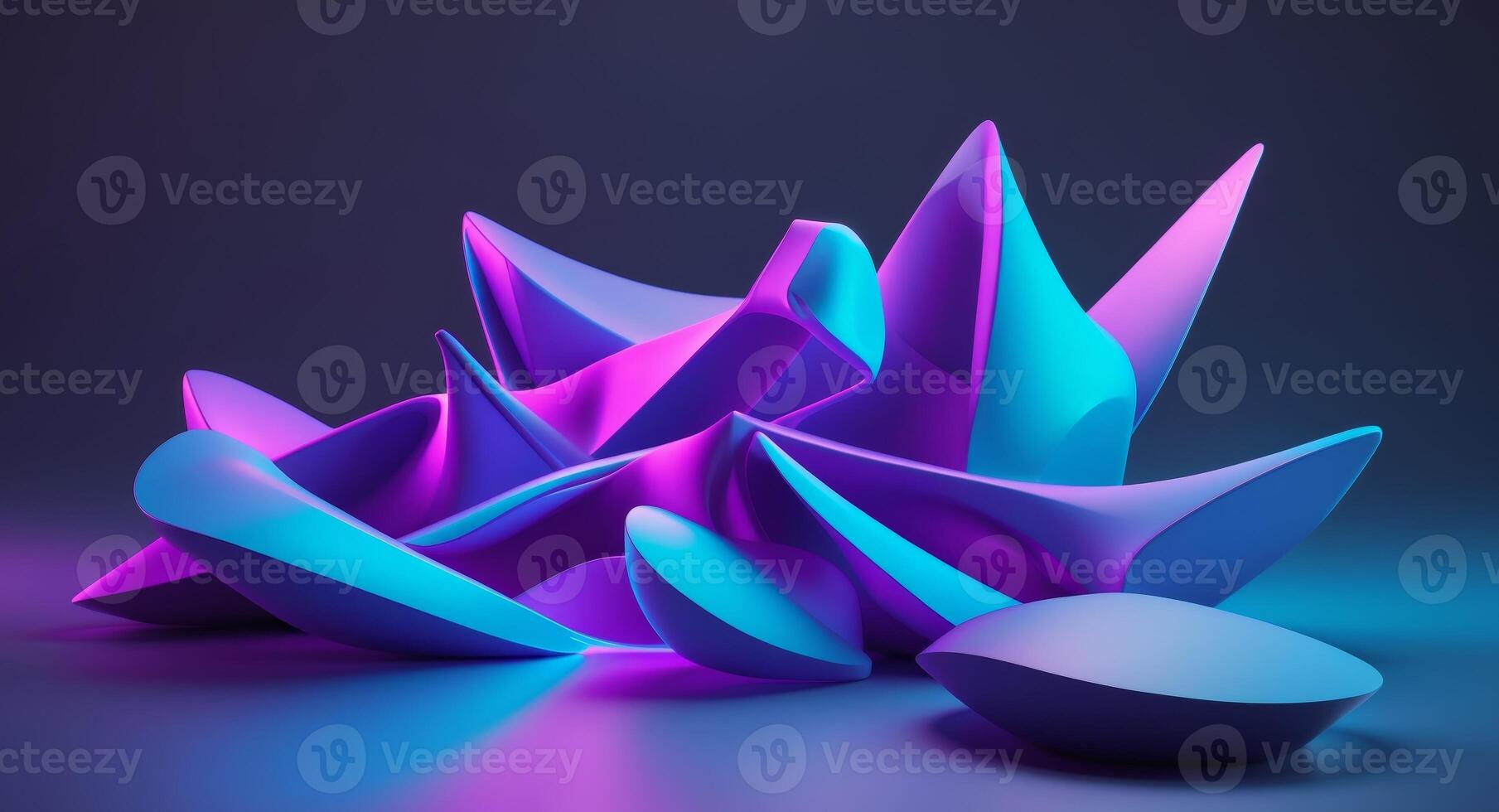 Abstract 3D Render of Interlocking Shapes with Vibrant Neon Blue and Purple Lighting photo