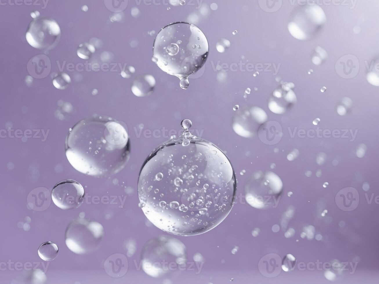 Serene Bubbles Floating on a Pale Purple Background. A Gentle Dance of Light. photo