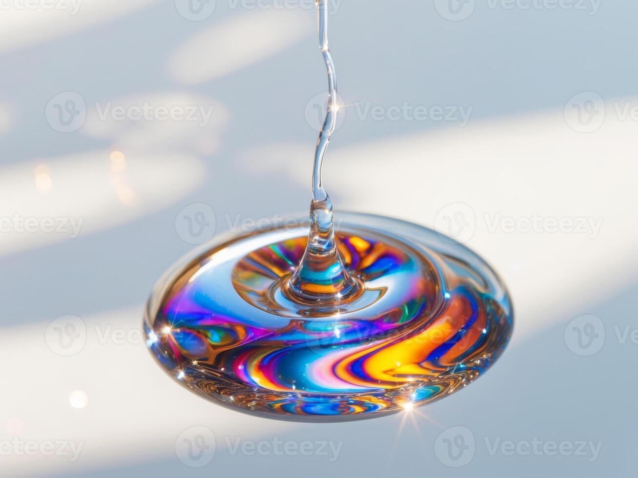 Iridescent Liquid Drop with Swirling Colors, a Study in Light and Reflection. photo