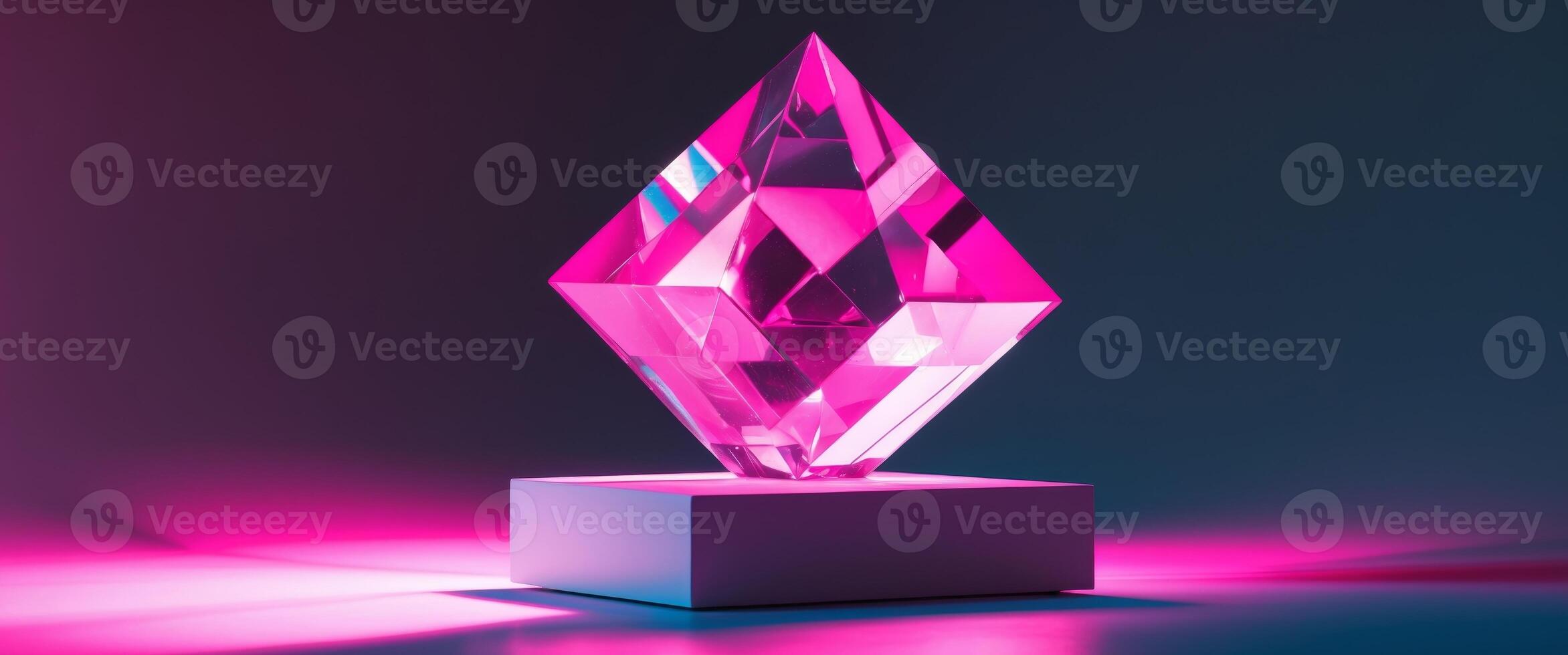 Pink Diamond on a Pedestal. A Study in Light, Reflection, and Geometric Form. photo