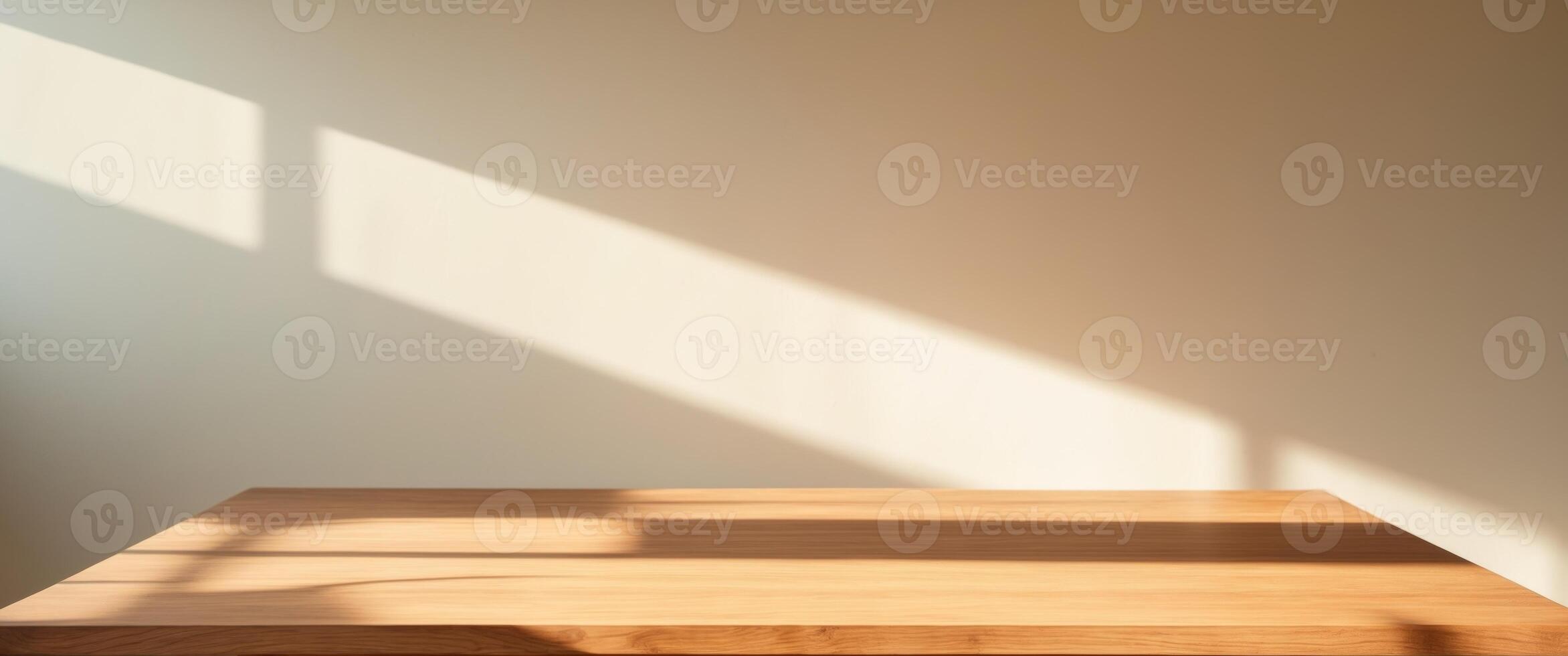 Wooden Table with Sunlight, Minimalist Interior Background for Product Mockups. photo