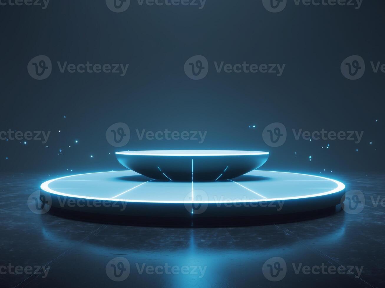 Futuristic Glowing Round Podium Stage with Neon Light, for Product Showcase and Presentation photo