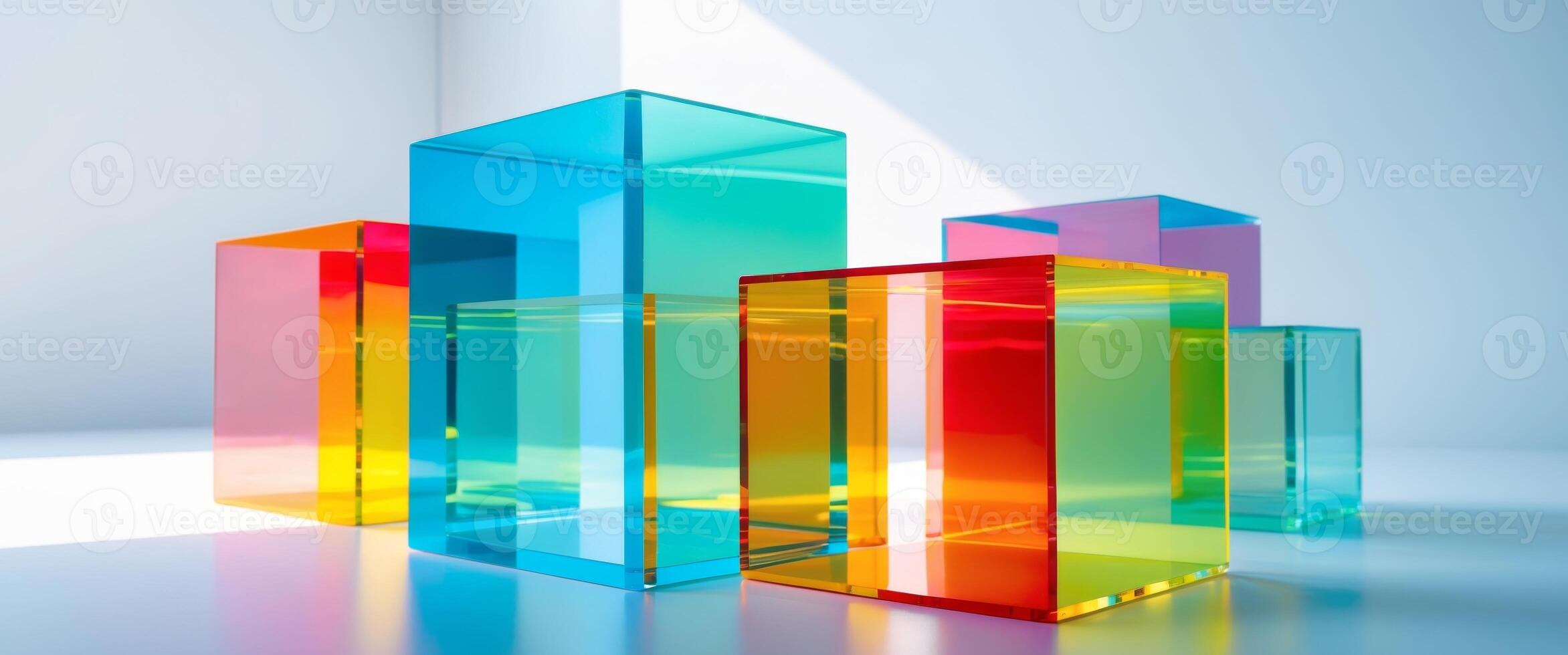 Abstract Composition with Transparent Cubes in Vibrant Colors, Modern Art Display. photo
