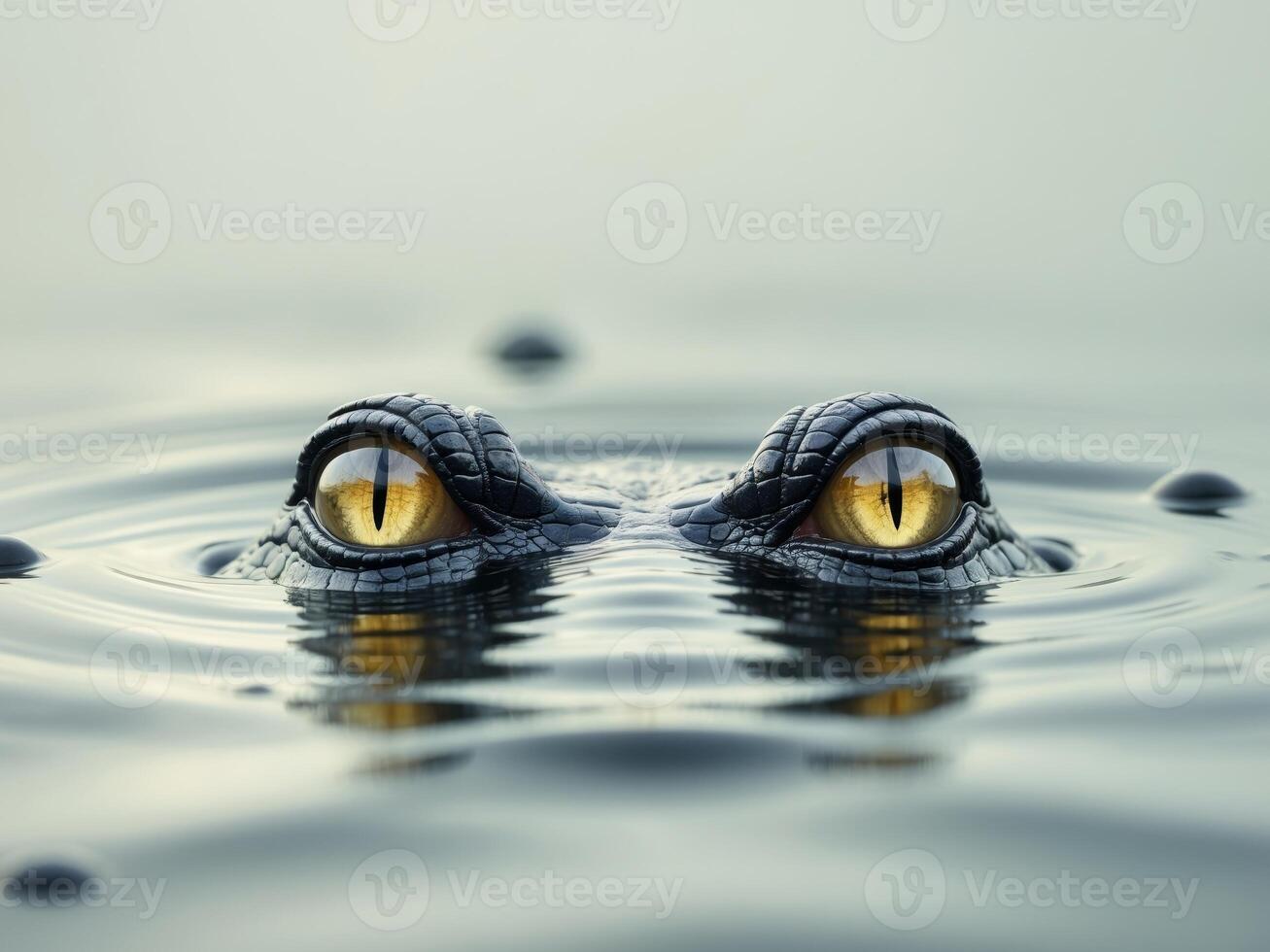 Crocodile Eyes Emerging from Water, A Glimpse into the Depths of the Swamp. photo