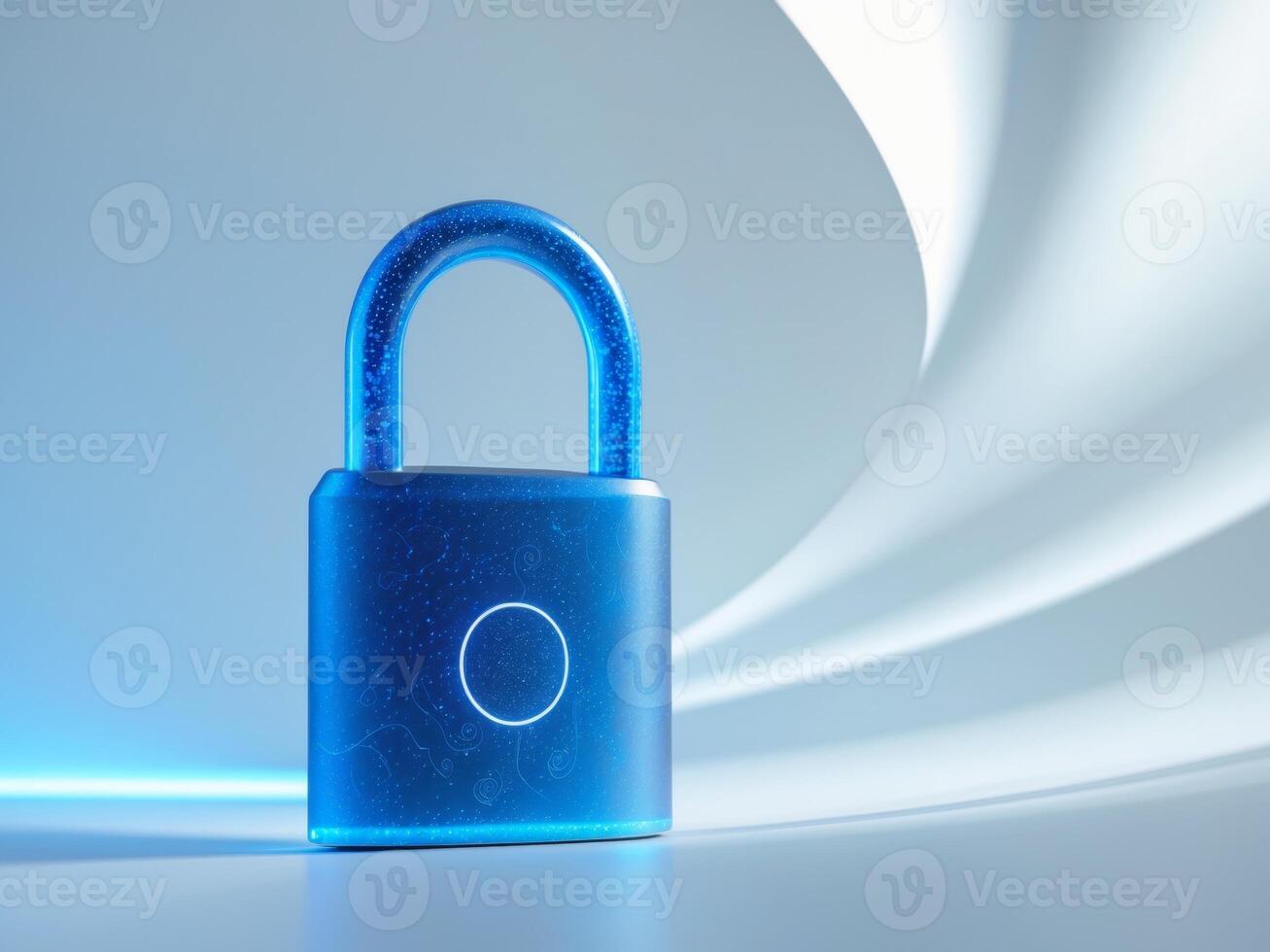 Futuristic Blue Padlock with Digital Security Interface and Abstract Background photo