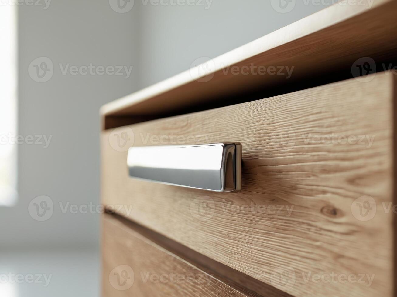 Modern Wooden Drawer with Sleek Metal Handle, Minimalist Interior Design Element. photo