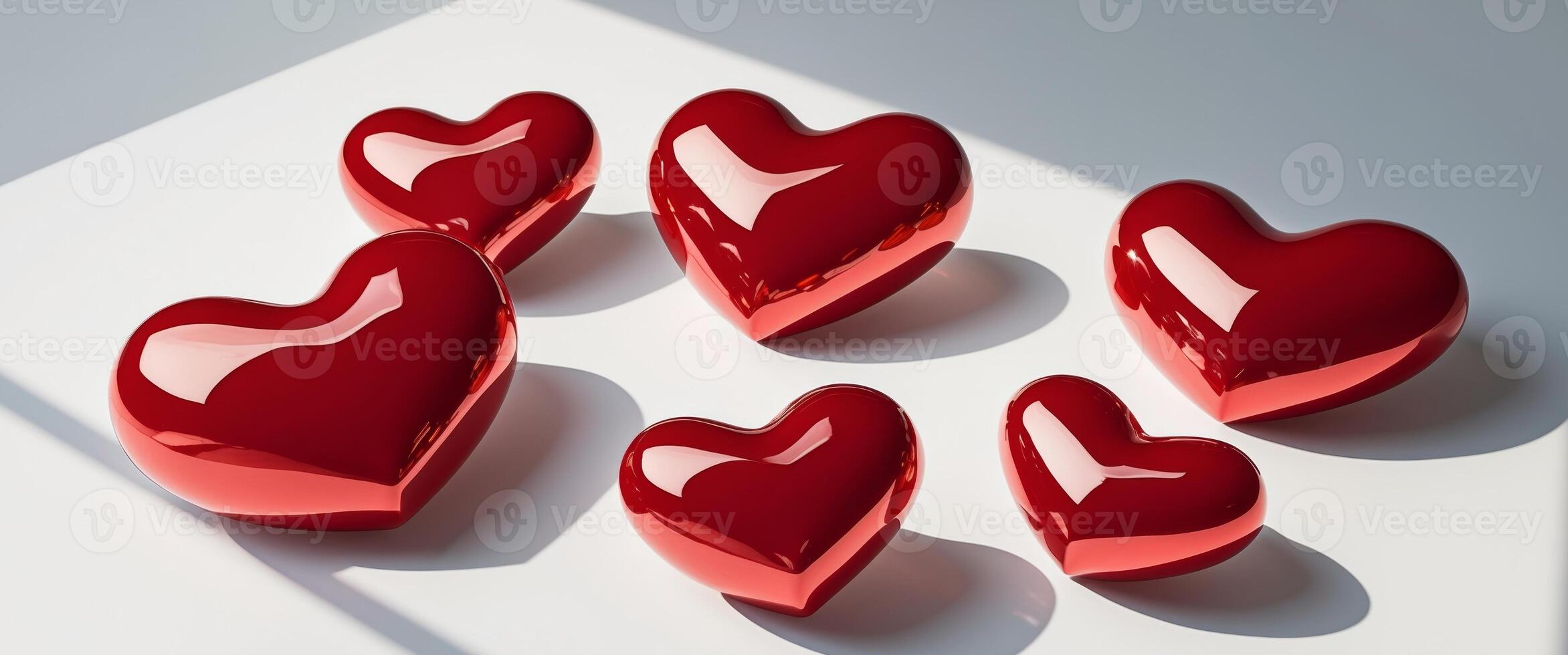 Shiny Red Hearts Displayed on a White Surface, Symbolizing Love and Affection photo