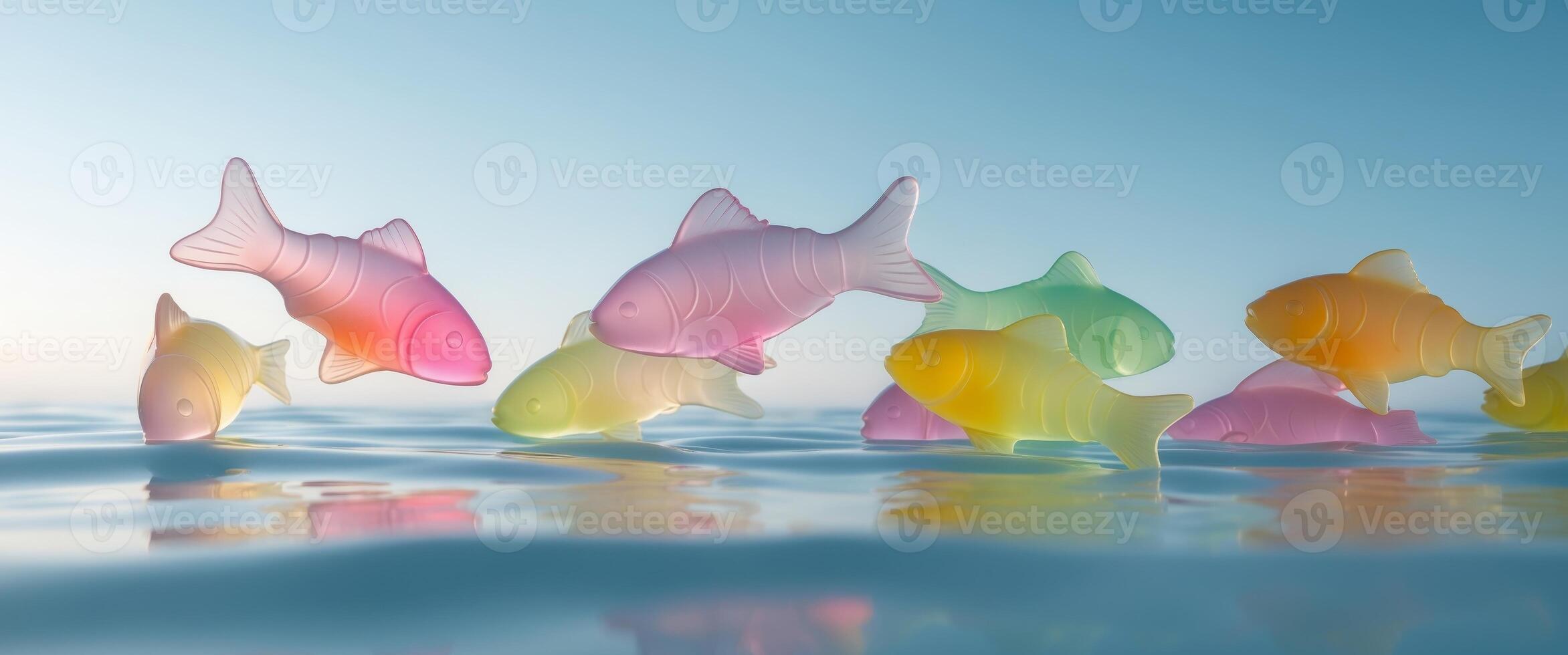 Pastel Fish Frenzy. A Colorful School of Fish in a Tranquil Underwater Scene. photo