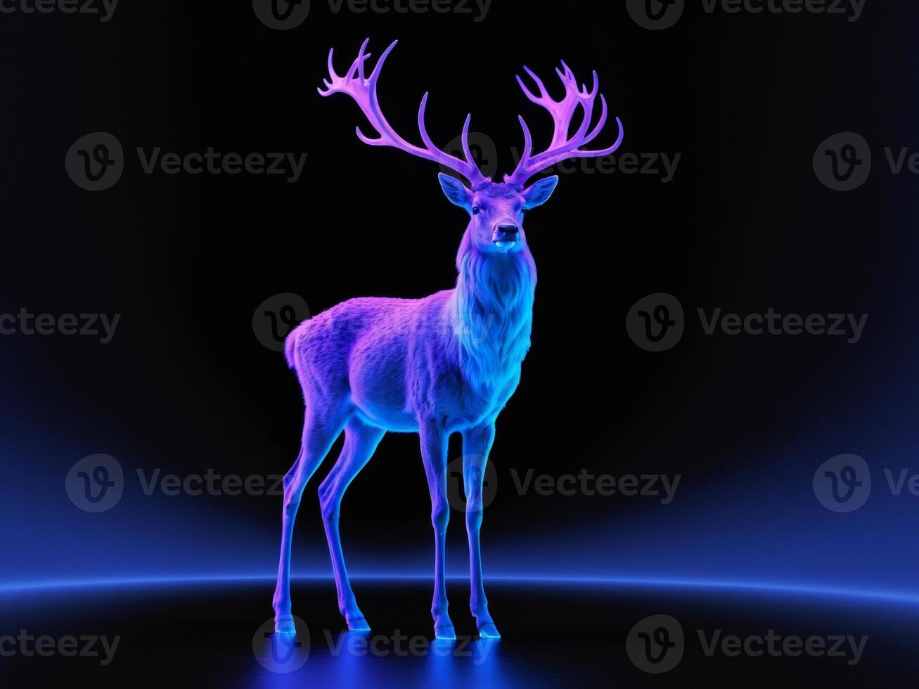 Neon Deer in the Dark. A Striking Image of Wildlife in a Futuristic Setting. photo