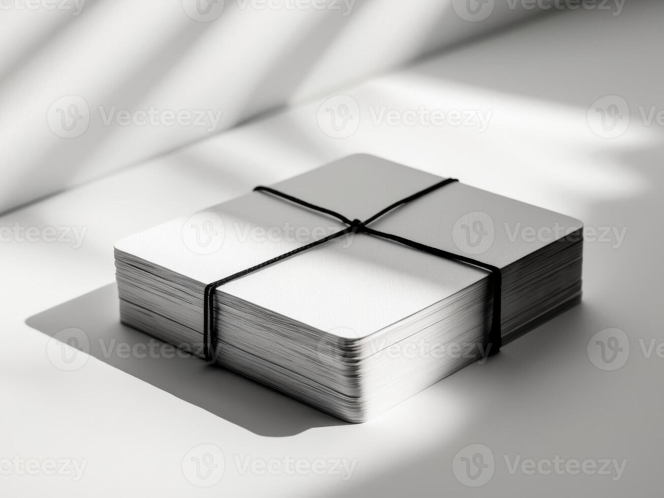 Stack of Blank White Cards Tied with Black String Minimalist Style, Clean Aesthetic photo