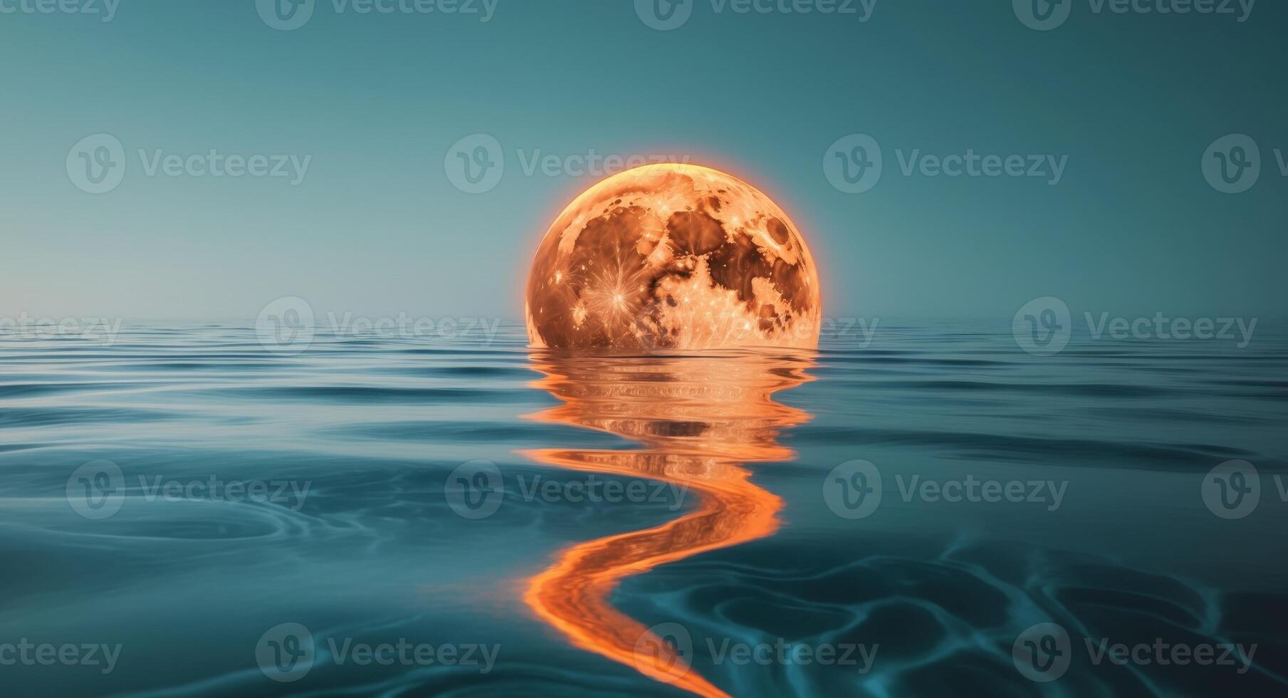 A full moon is reflected in the water photo