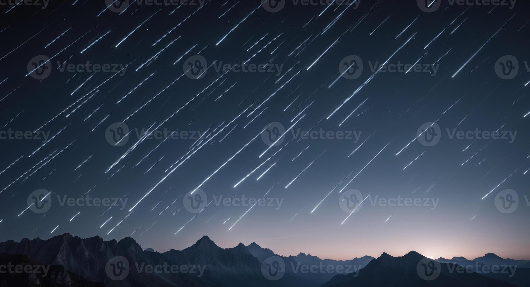Perseid Meteor Shower Over Mountain Peaks at Night, a Celestial Display of Cosmic Beauty. photo