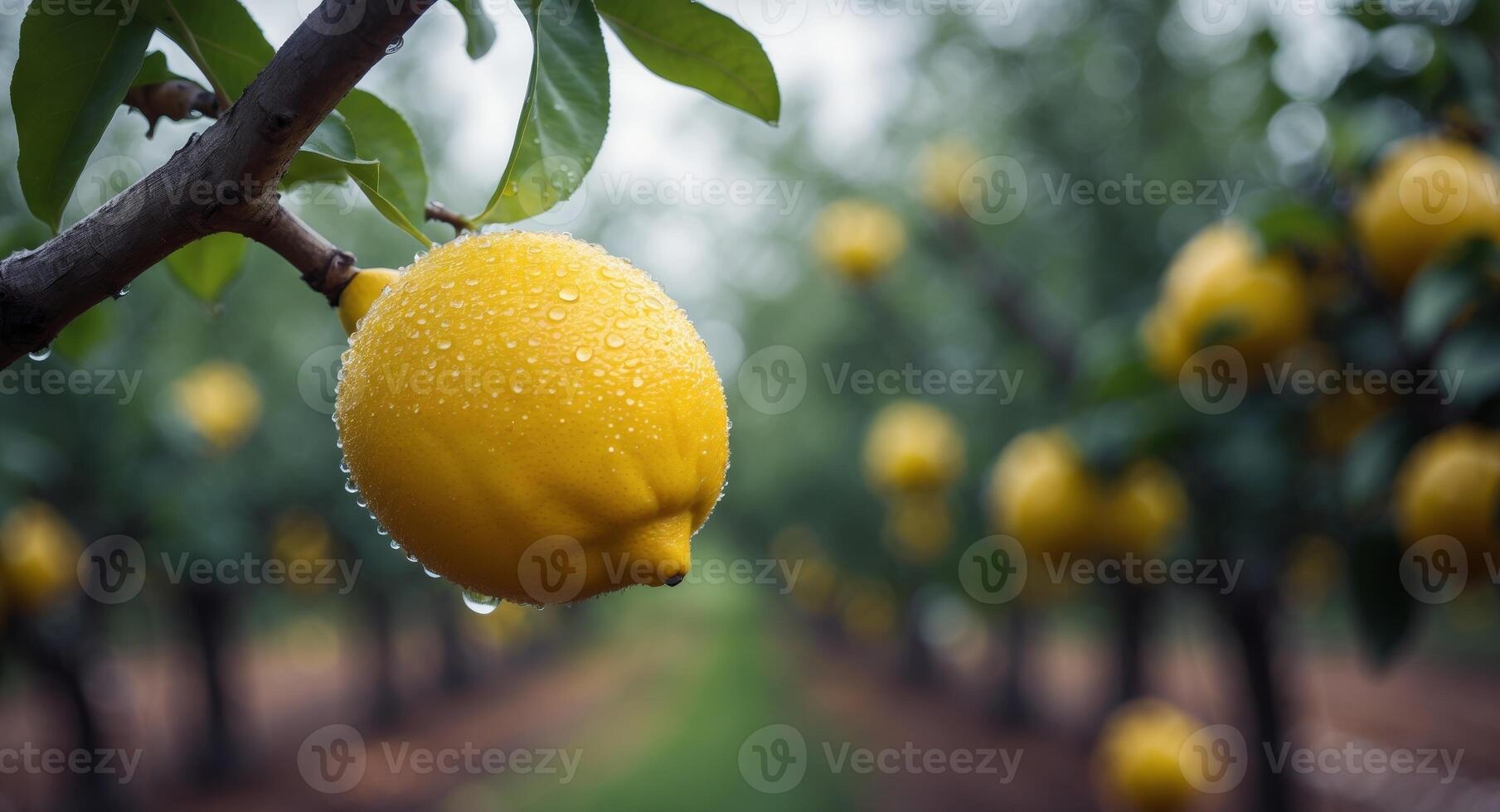A lemon tree with water droplets on it photo