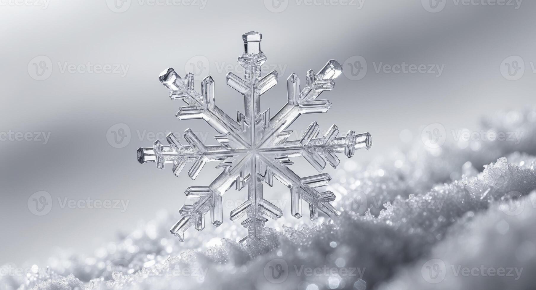 Elegant Crystal Snowflake. A Winter Macro Capture of Ice Formation on Snow Texture. photo