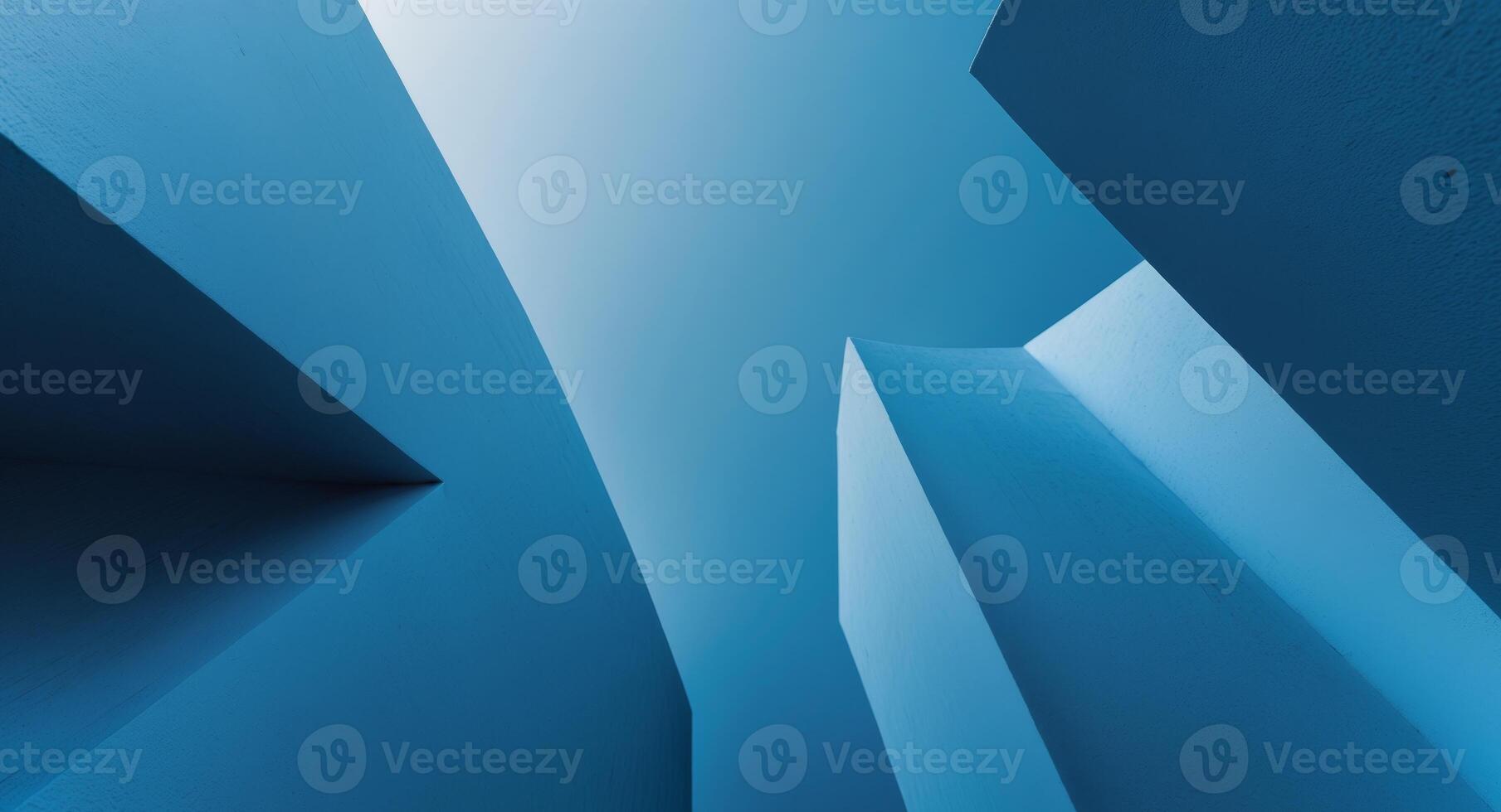 Abstract Architecture. Blue Geometric Shapes Against Sky, Clean Lines, Modern Design. photo
