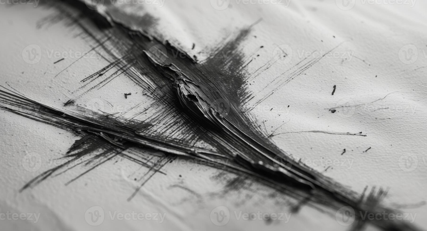 Abstract Black and White Brush Strokes on Textured Paper, Minimalist Design. photo