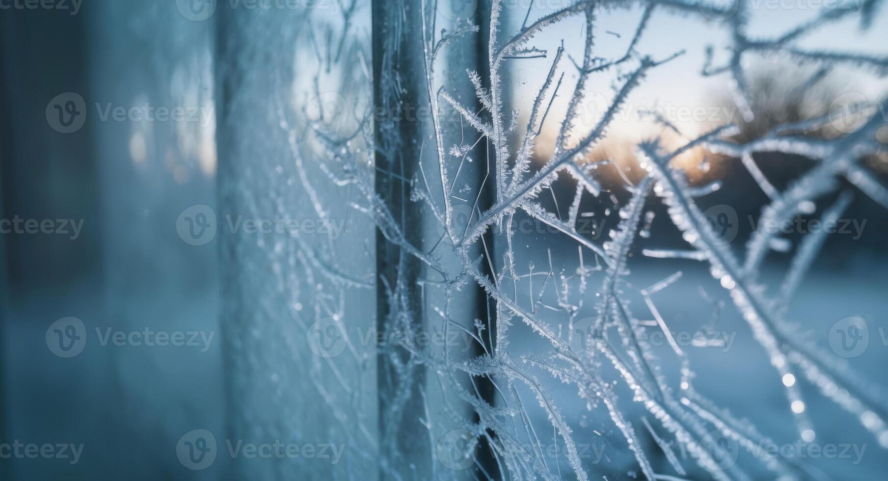 Frosty Patterns on Window Glass. A Winter Wonderland, Cold Morning Delight. photo