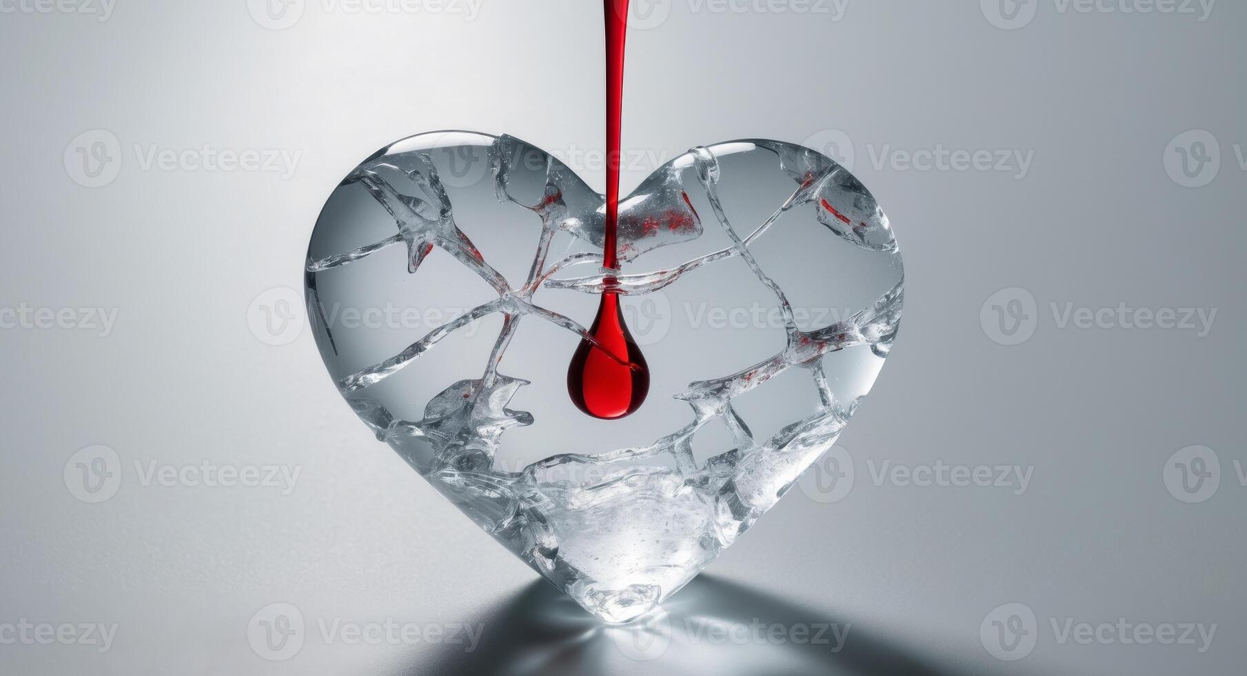 Broken heart with red liquid dripping from it photo