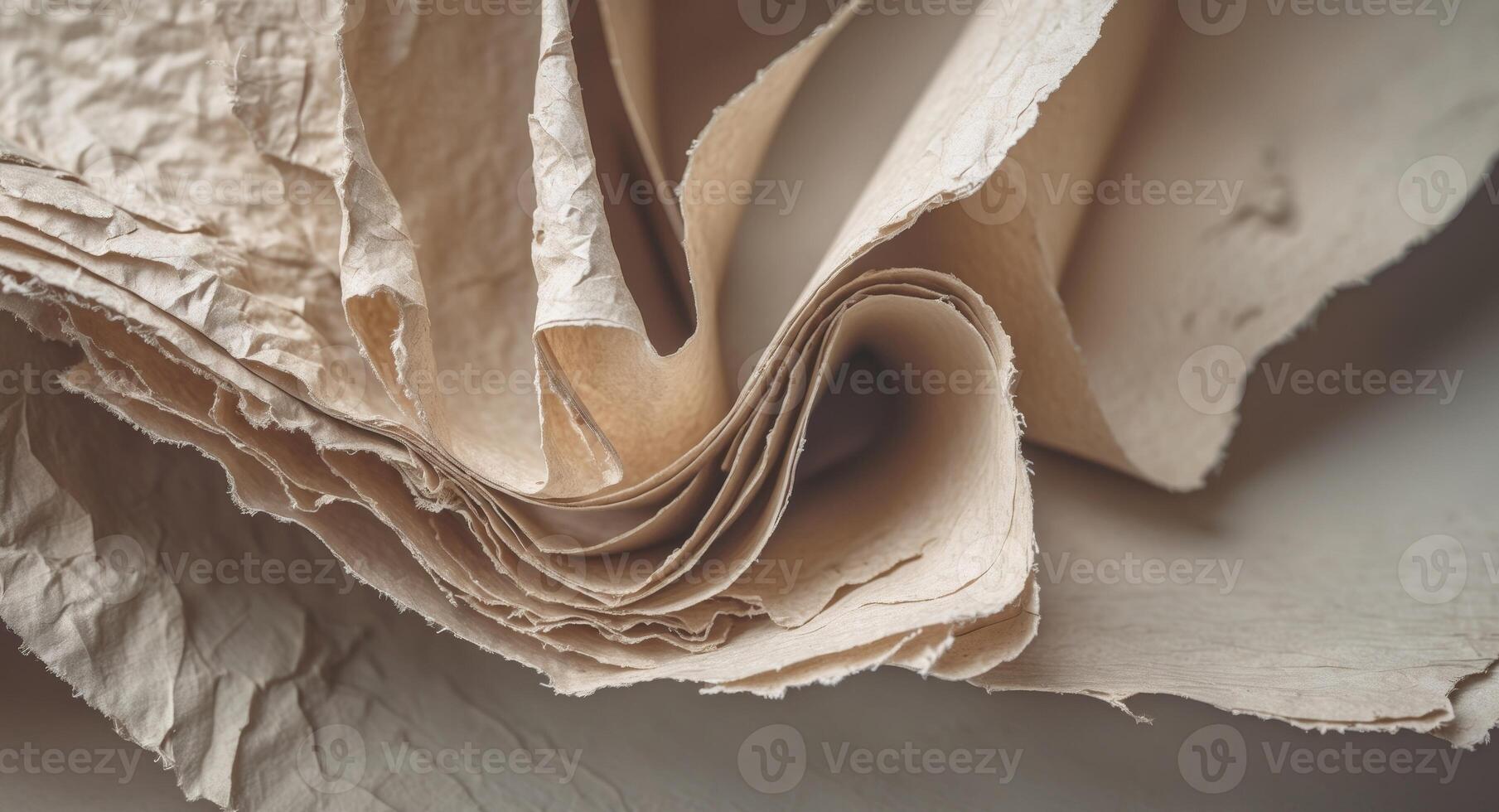Abstract Brown Paper Texture, Crumpled and Folded, with Visible Fiber Detail. photo