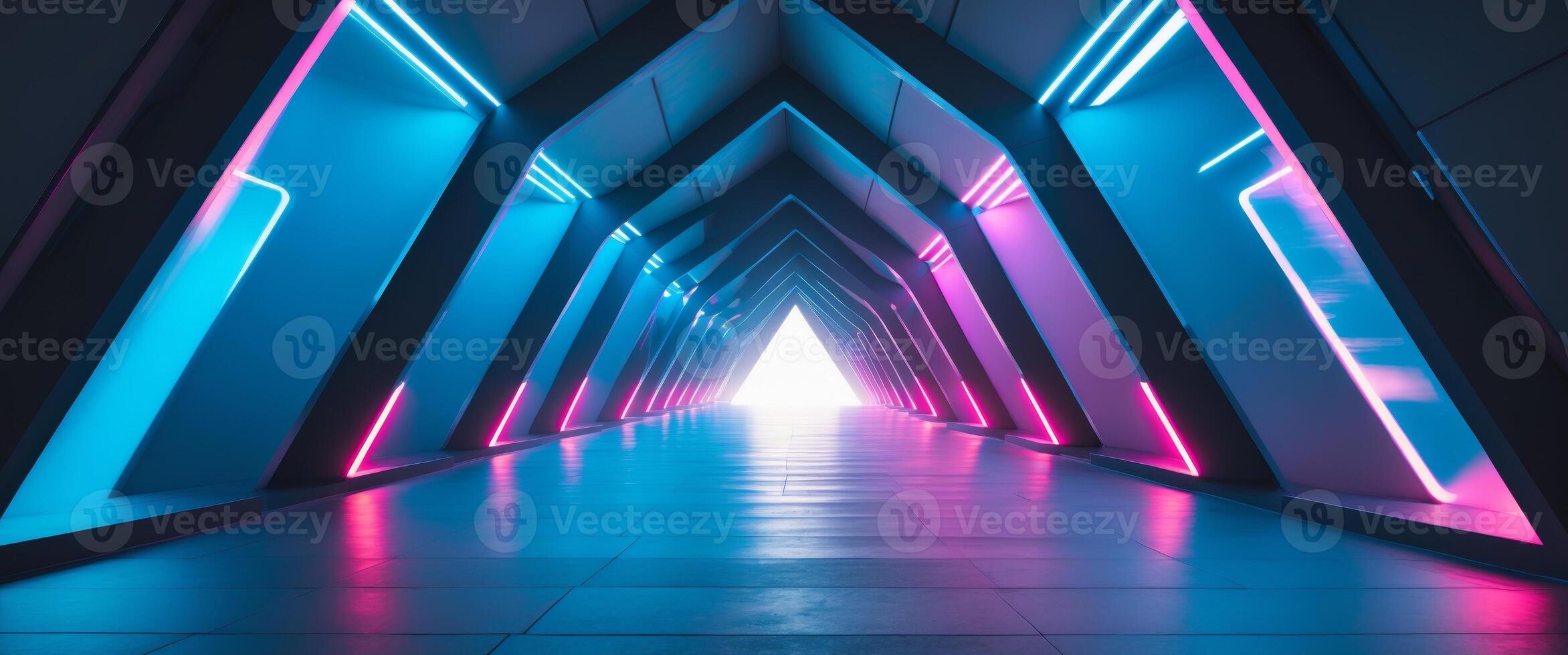 Neonlit Tunnel. A Futuristic Pathway to a Bright Future, Abstract Design Concept. photo