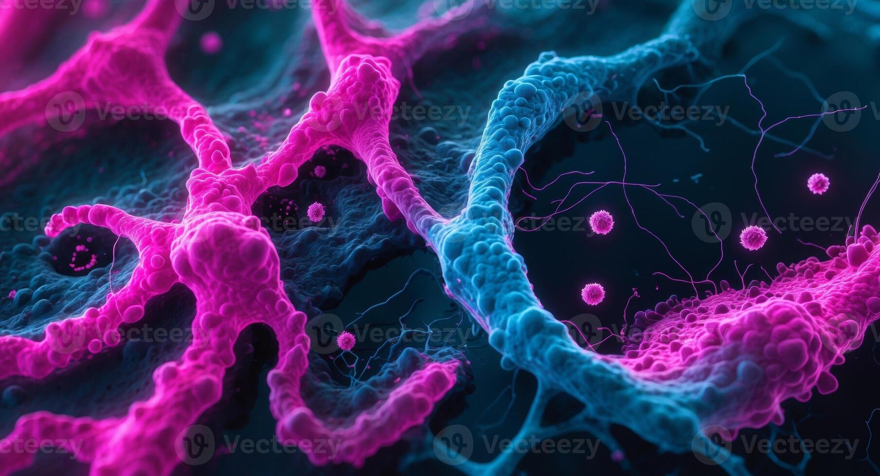 Pink and Blue Organic Network. A Microscopic Vision of Interconnected Structures. photo