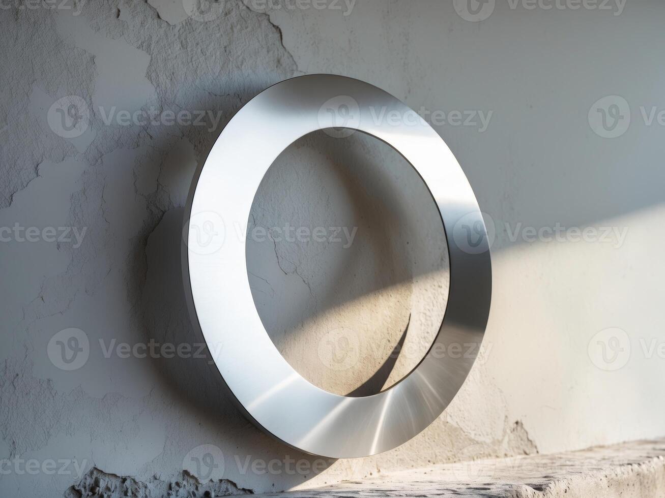 A circular metal object on a wall photo