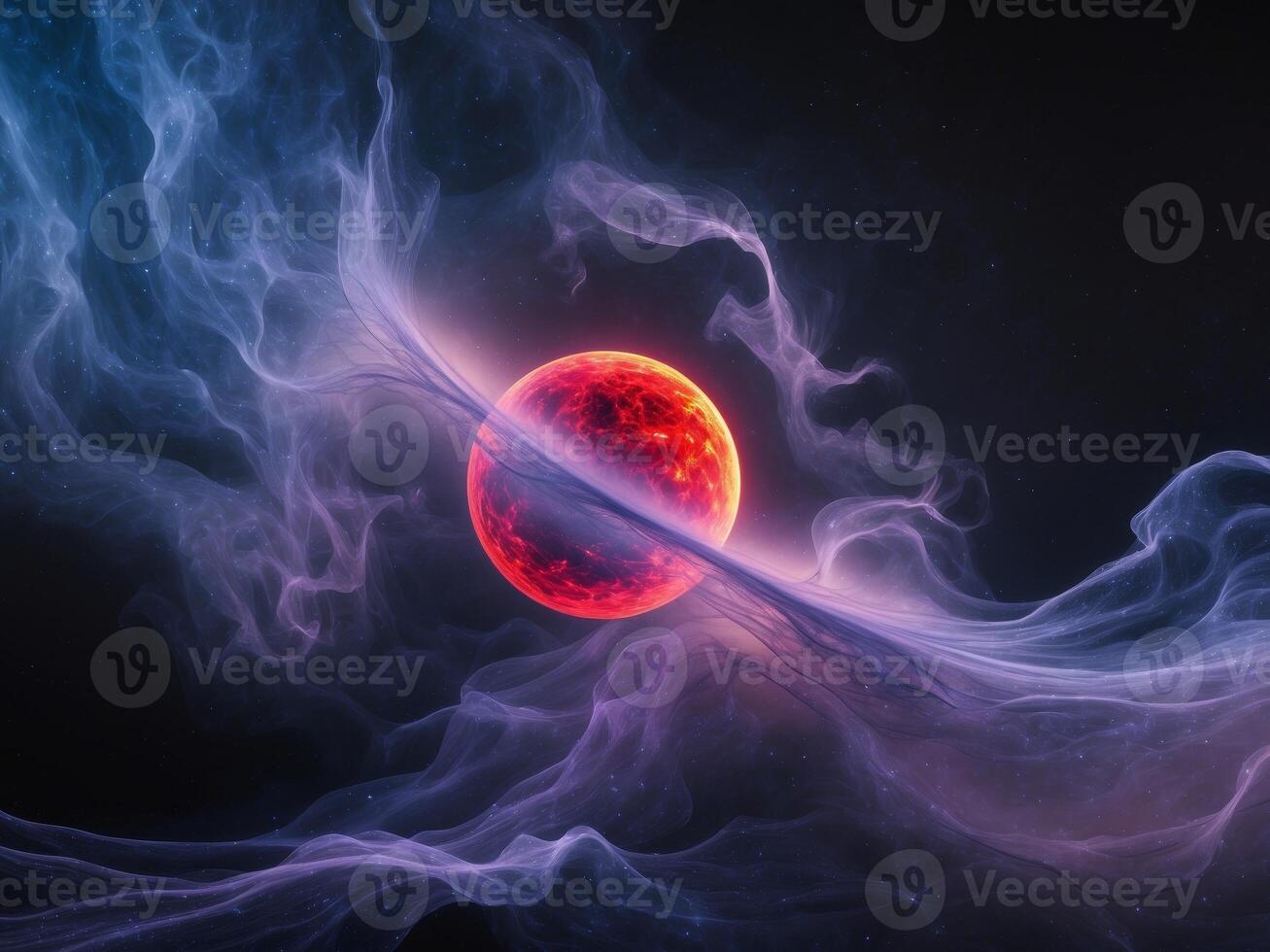 An image of a red planet surrounded by smoke photo