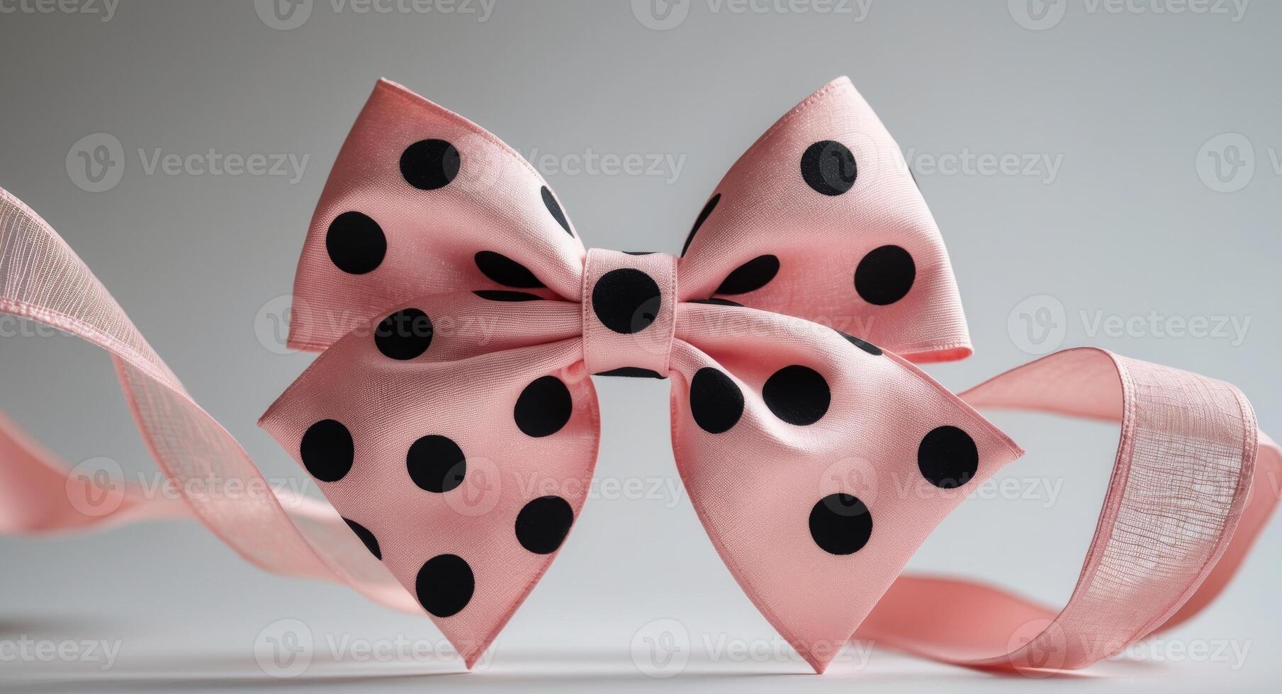 A pink polka dot bow with a ribbon around it photo