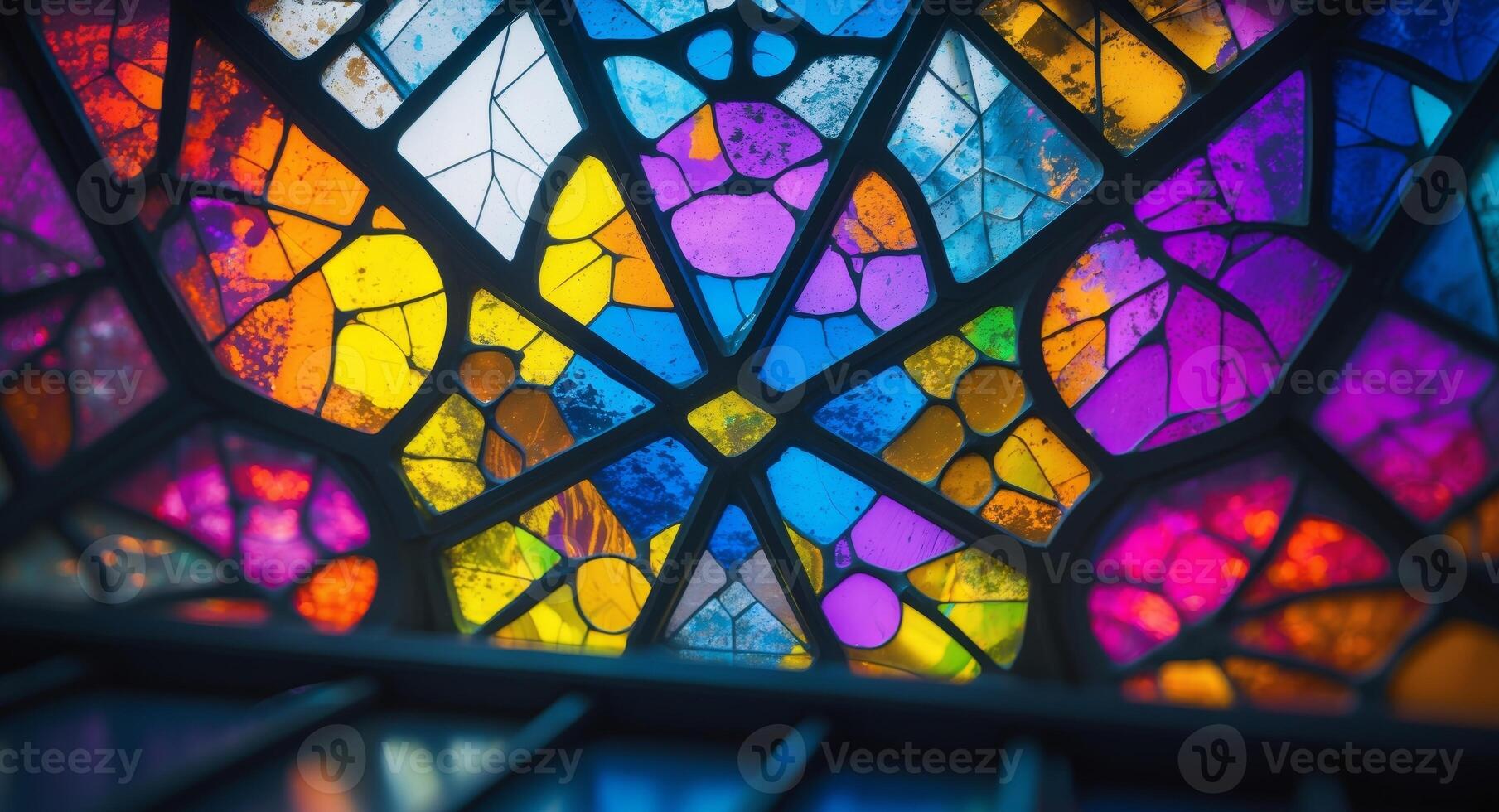 Captivating Stained Glass. A Kaleidoscope of Colors and Geometric Patterns. photo