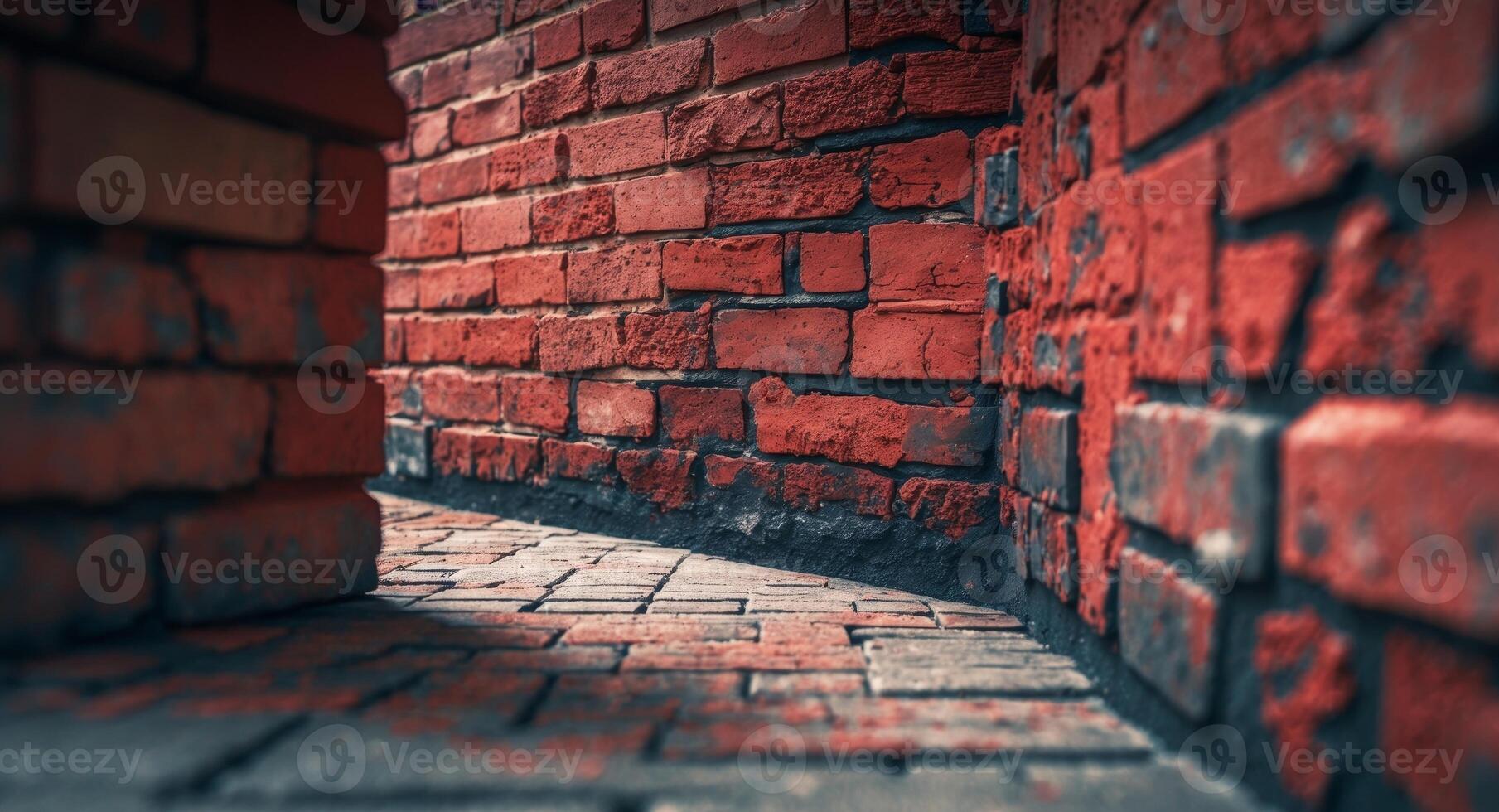 Captivating Corner of Brick Walls and Pavement A Study in Texture and Perspective. photo