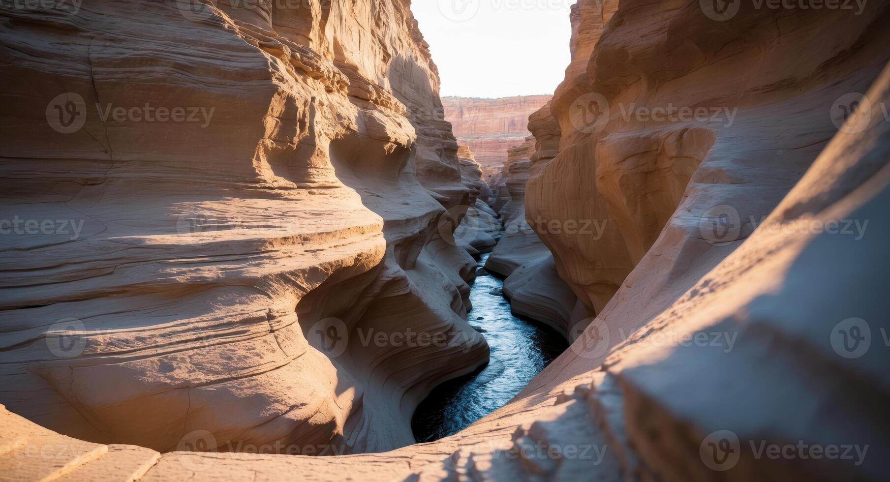 Antelope Canyonesque, Stream Carving Through Smooth Sandstone Walls, Scenic Beauty. photo
