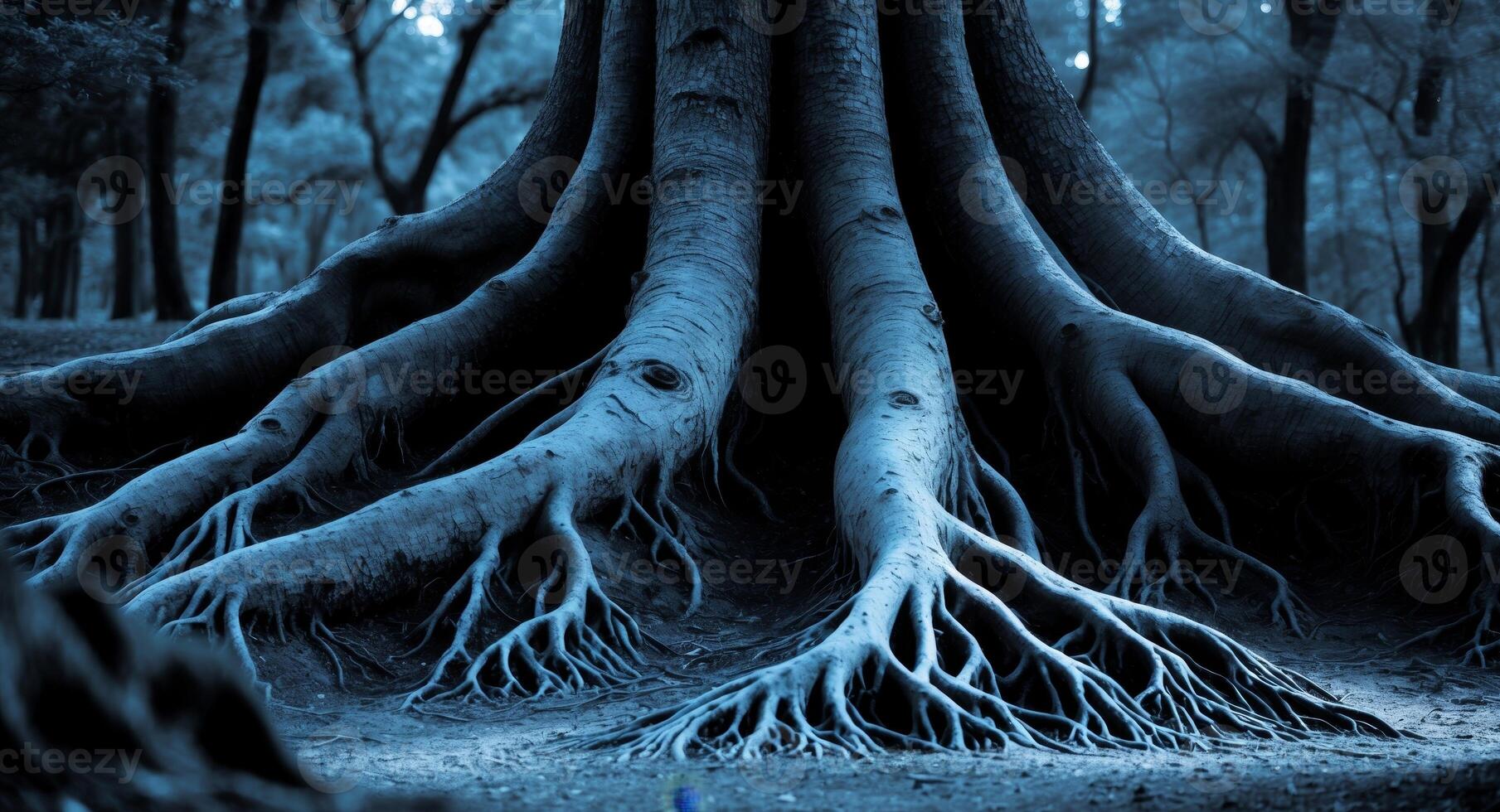 The roots of a tree in the woods photo