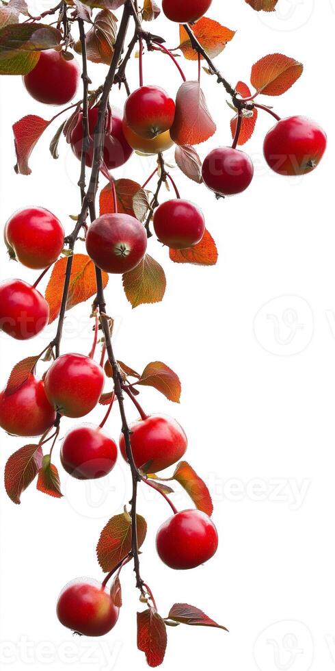 A branch with red berries hanging from it photo