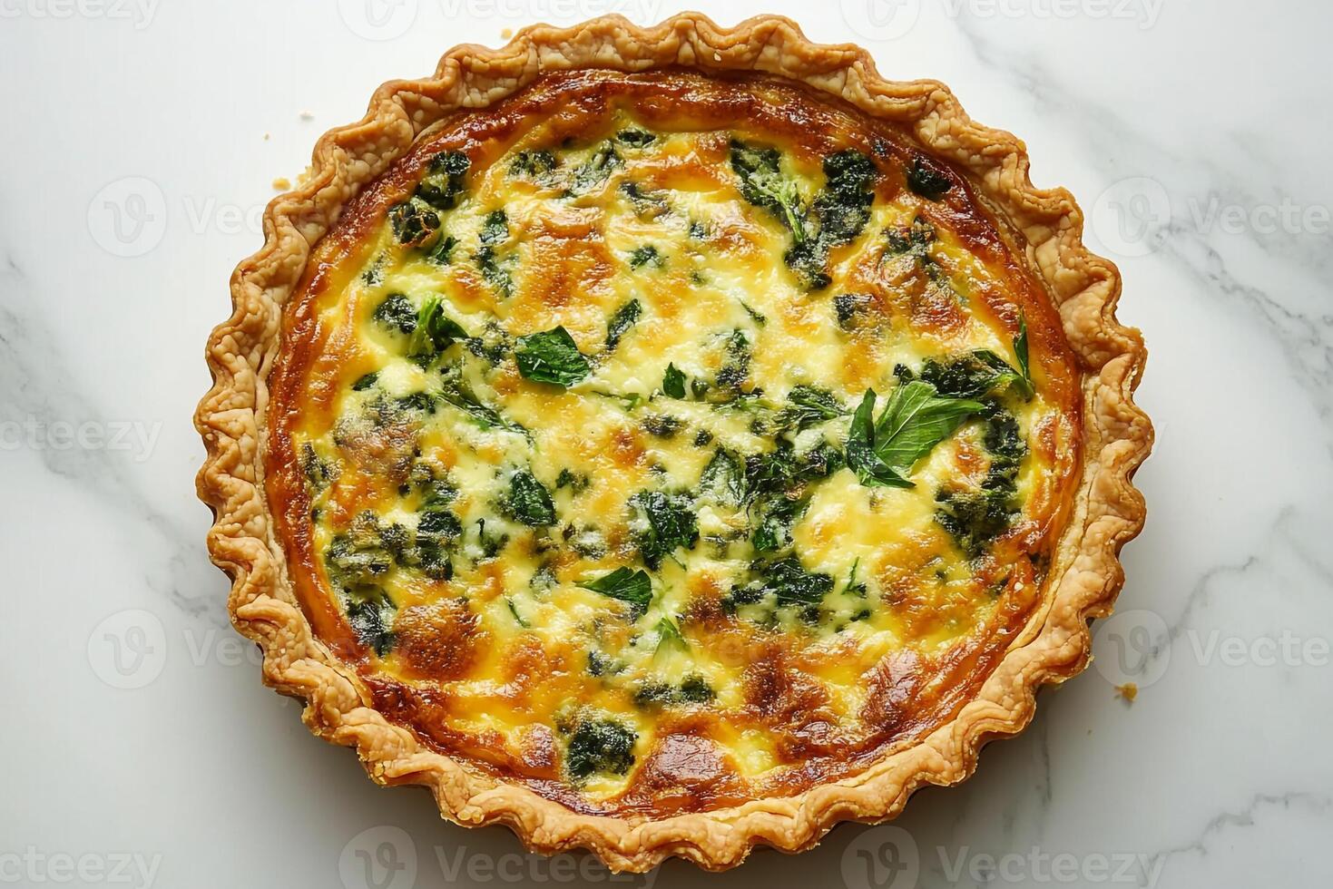 Top View Of Quiche Lorraine With Gruyere On Vibrant Background With Copy Space, Food Image photo