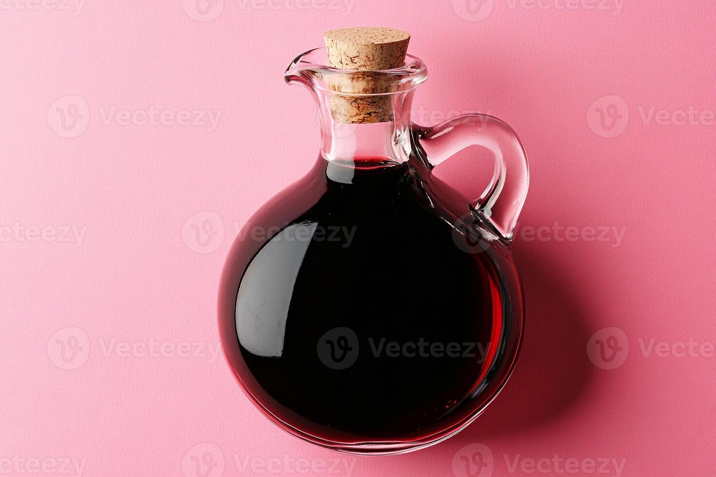 Top View Of Red Wine Vinegar On Vibrant Background With Copy Space, Food Image photo