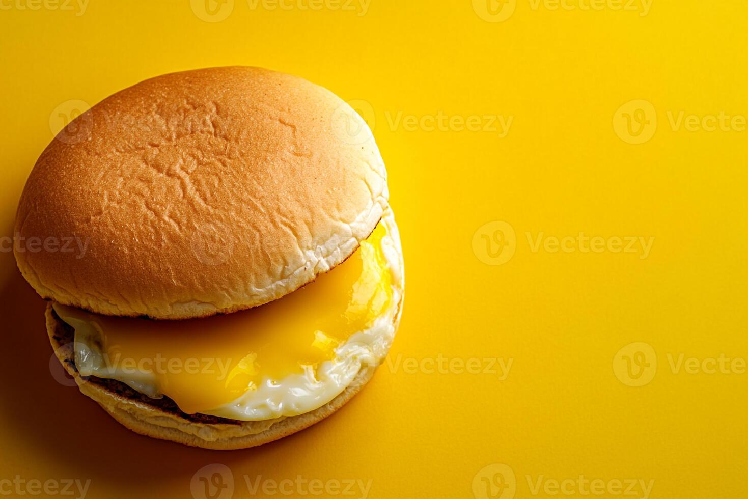 Top View Of Sausage Egg And Cheese Breakfast Sandwich On Vibrant Background With Copy Space, Food Image photo